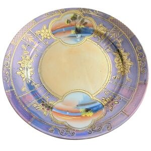 ANTIQUE TT TAKITO JAPAN  HP SWAN LAKE CLUSTRE GOLD BEAD SET OF SAUCERS/PLATES